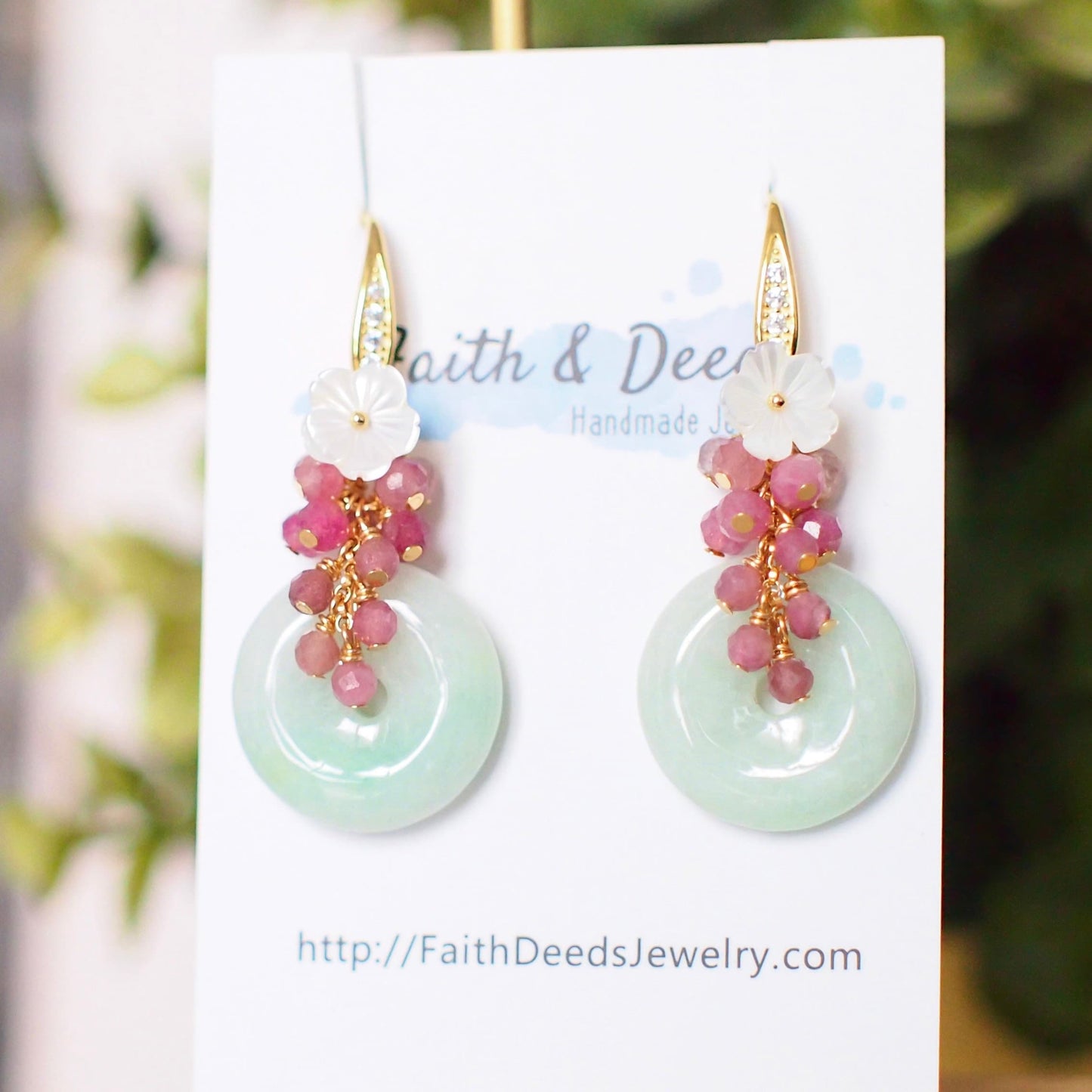 Type A Burmese Jade Donut Earrings // Pink Gem Cluster // Mother of Pearl Flower // 14K Gold-filled // Feminine & Sweet