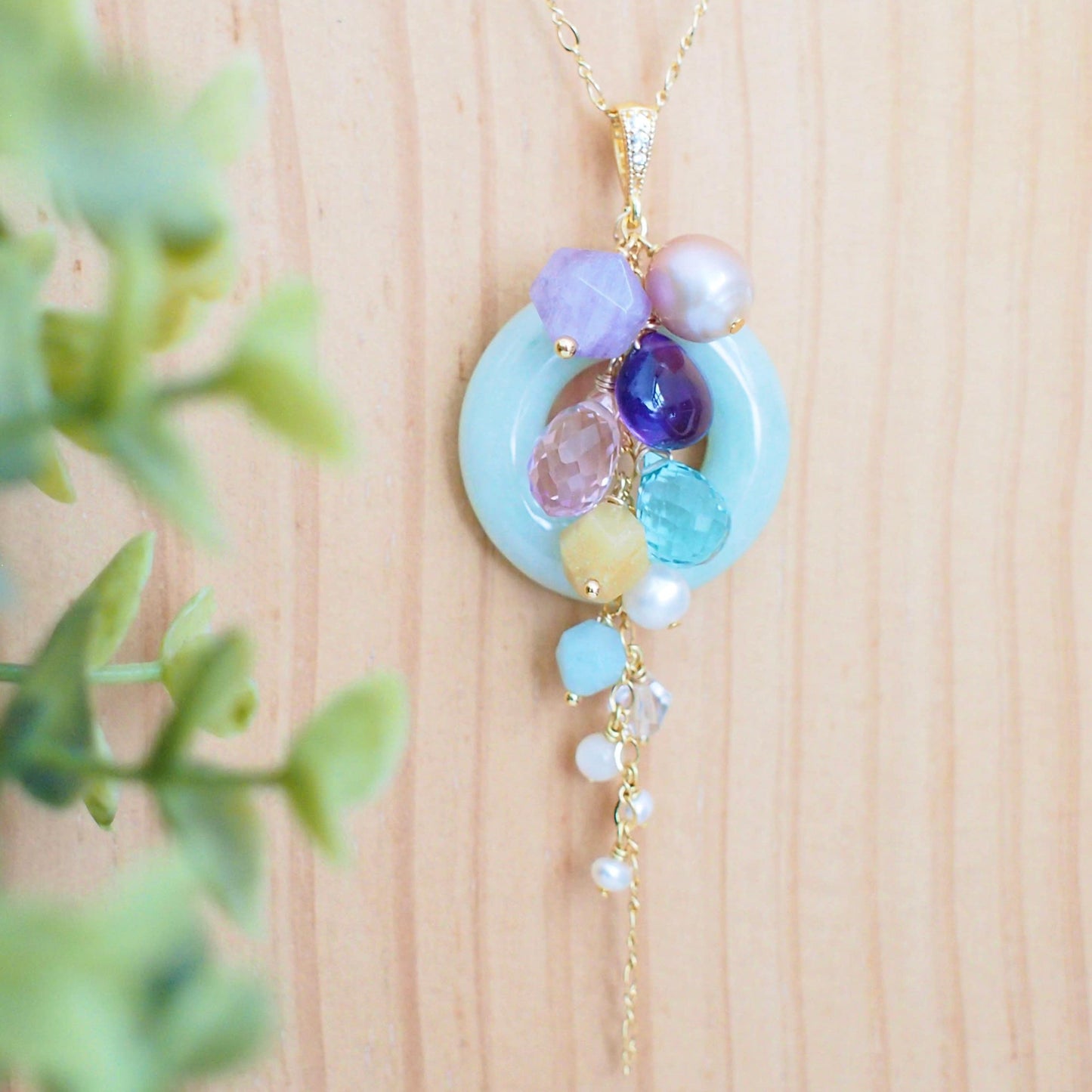 Type A Burmese Jade Ring Pendant // Long Statement Necklace // Modern & Stylish // 14K Gold-filled