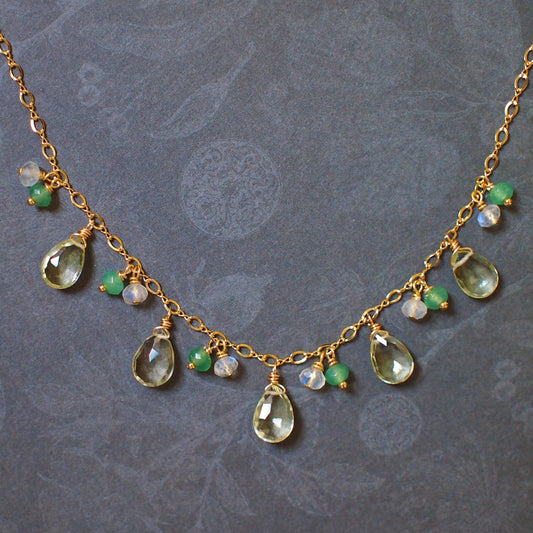 Citrine Quartz Necklace // Aventurine x Moonstones// 14K Gold-filled // Refreshing and Lovely