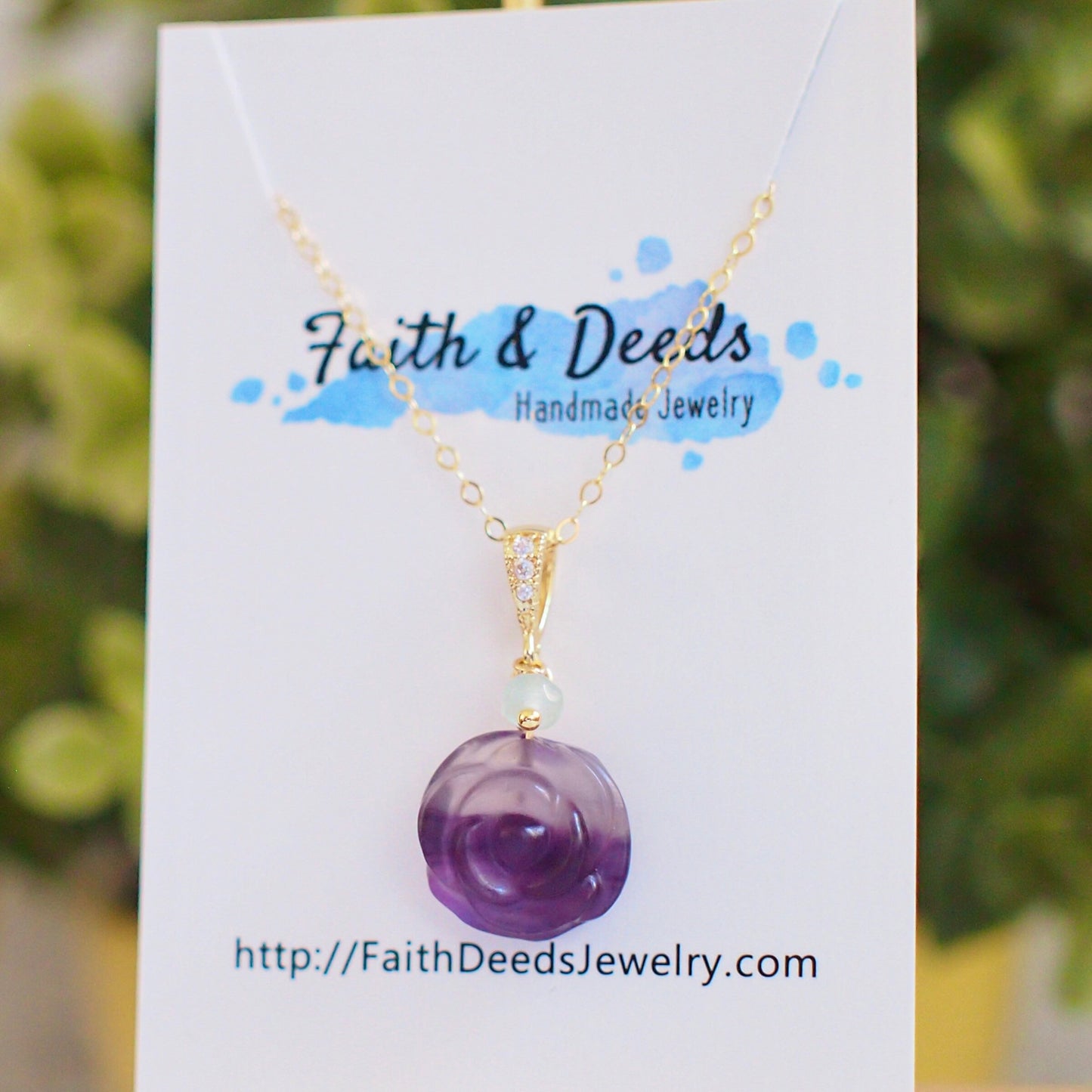 Carved Fluorite Rose Pendant // Gem Pendant // Mint Green Chalcedony Dangle // 14K Gold-filled // Dainty & Charming