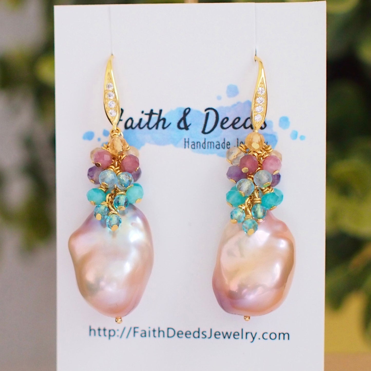 Rainbow Baroque Pearl Earrings // Gems Cluster // Flameball Pearls // Unicorn Colour // 14K Gold-filled // Colourful and Fun