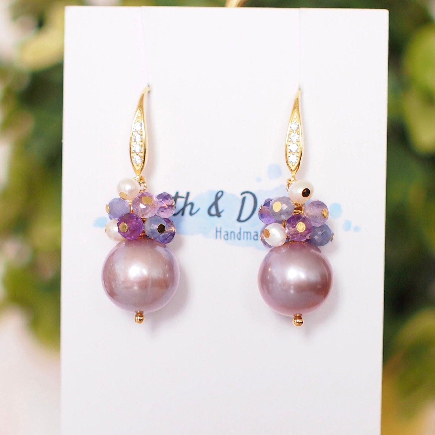 Purple Edison Pearl Earrings // Gem Cluster // Amethyst x Tanzanite x Pearls // 14K Gold-filled // Dreamy and Romantic