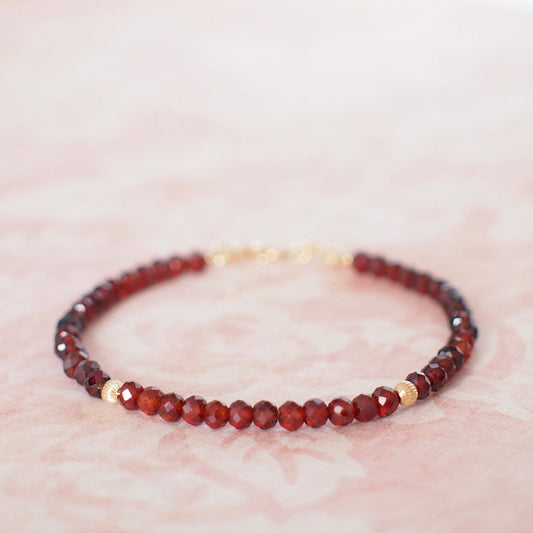 Garnet Bracelet // Feminine & Gorgeous // 14K Gold-filled