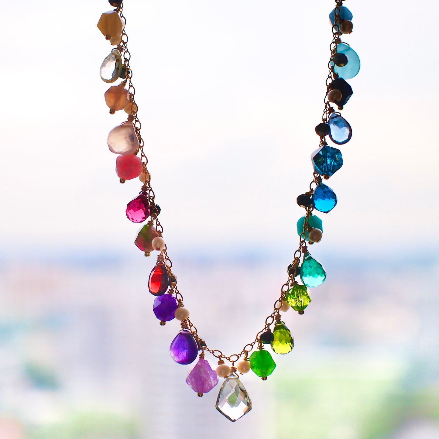 Ombre-style Dangling Stone Necklace // 14K Gold-filled // Fun & Sassy // Rainbow theme