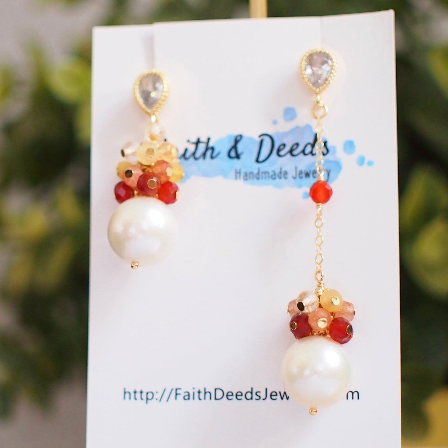 Fresh Water Pearl Earrings // Gem Cluster // Orange Agate // 14K Gold-filled // Asymmetrical // Ombré Style