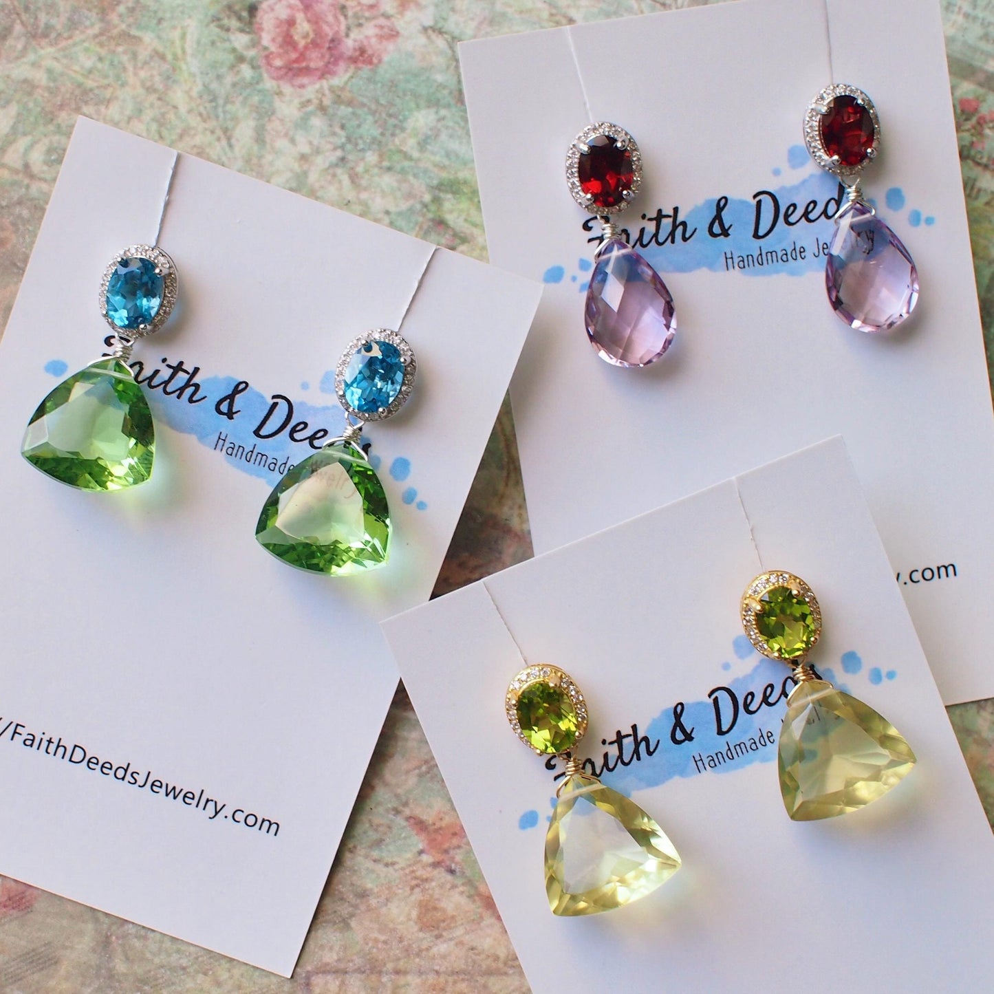 Gem Stone Earrings // Sparkly & Elegant // 18K Gold Plated Over Sterling Silver