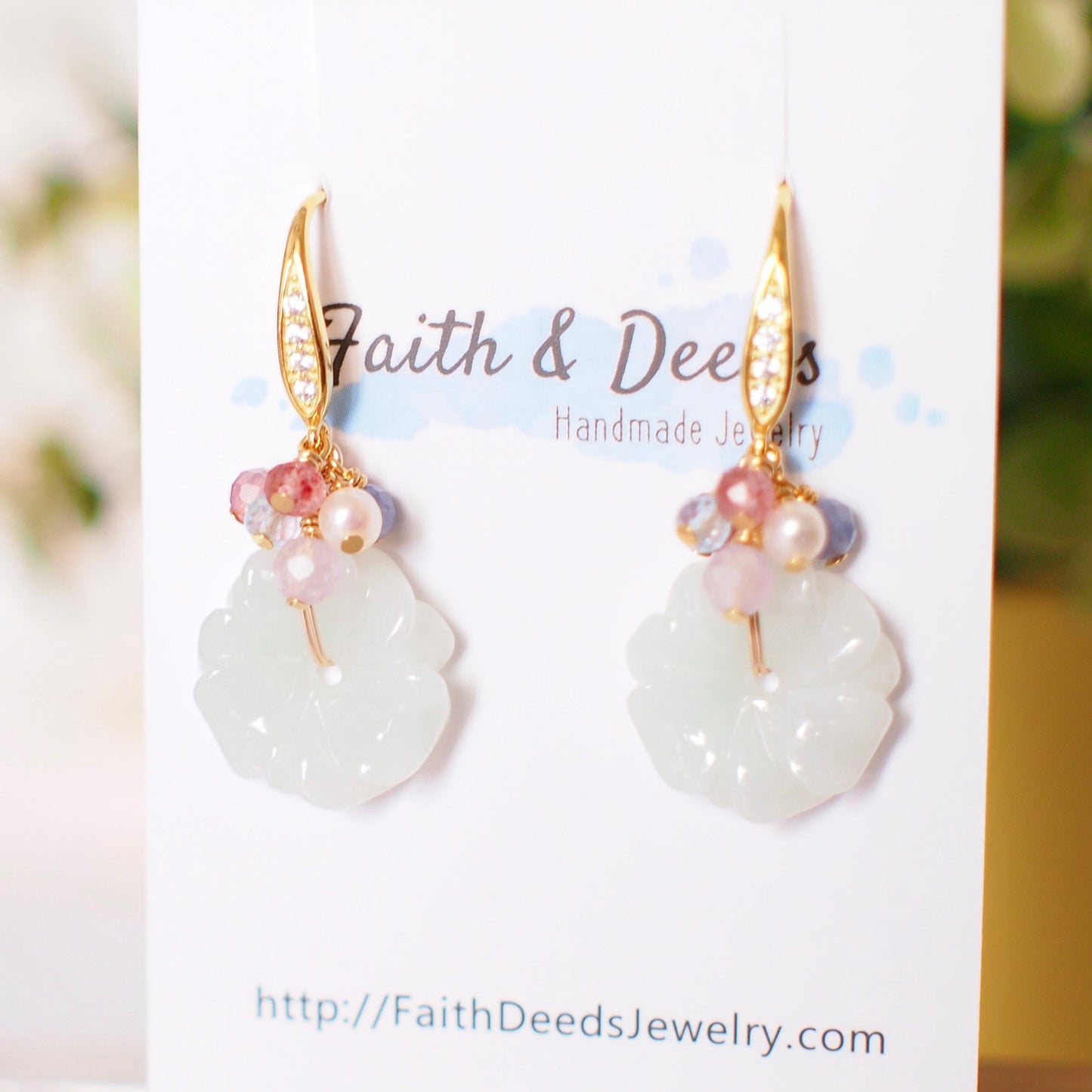 Type A Burmese Carved Jade Flower Earrings // Pastel Gem Cluster // 14K Gold-filled // Sweet & Feminine