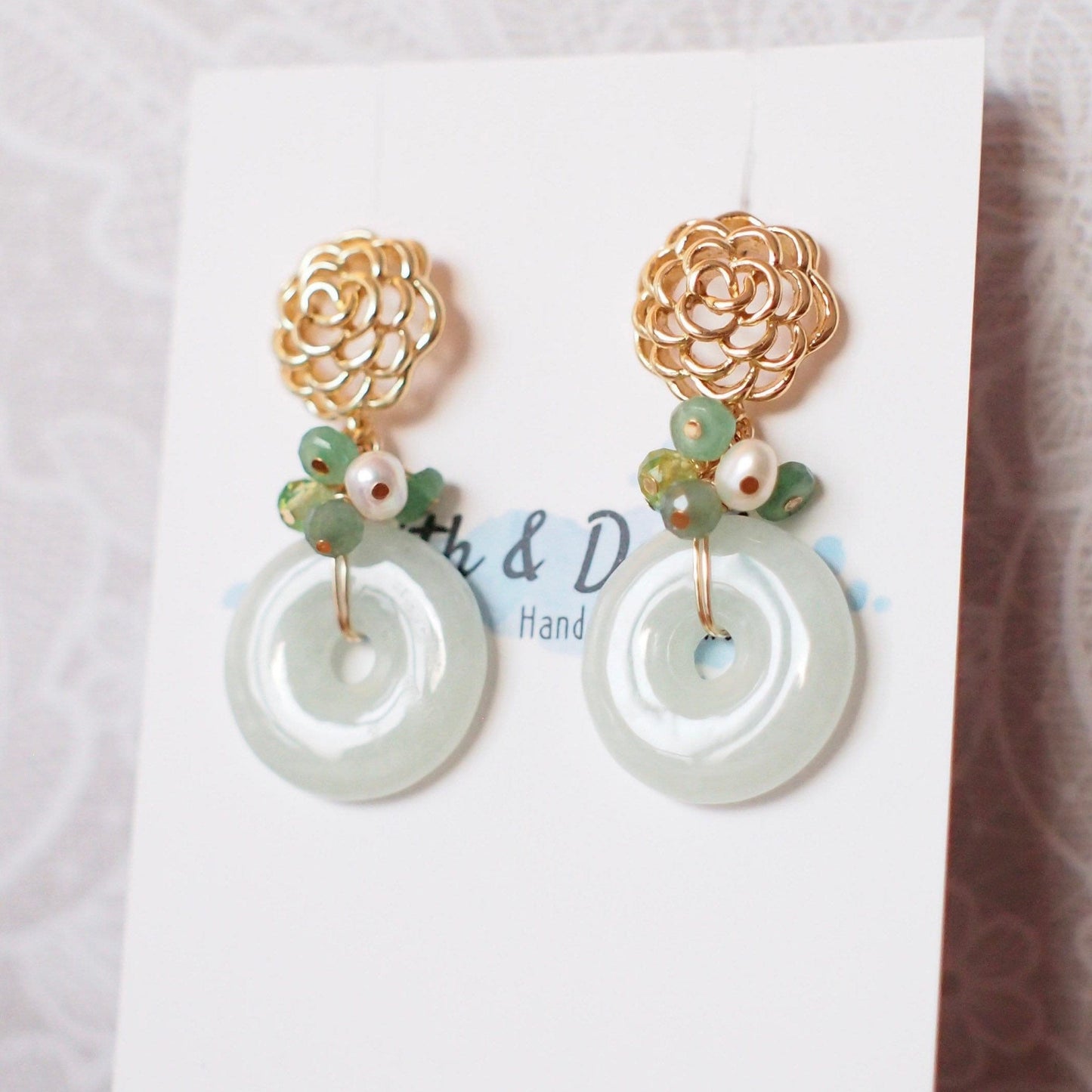 Type A Burmese Jade Donut Earrings // Green Gem Cluster // 14K Gold-filled // Unique & Elegant