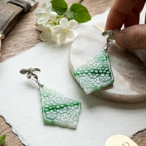 Type A Carved Jadeite Earrings // Detachable Studs