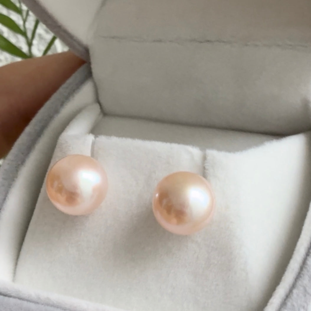 Pink Edison Pearls Studs // 10mm // 925 Sterling Silver