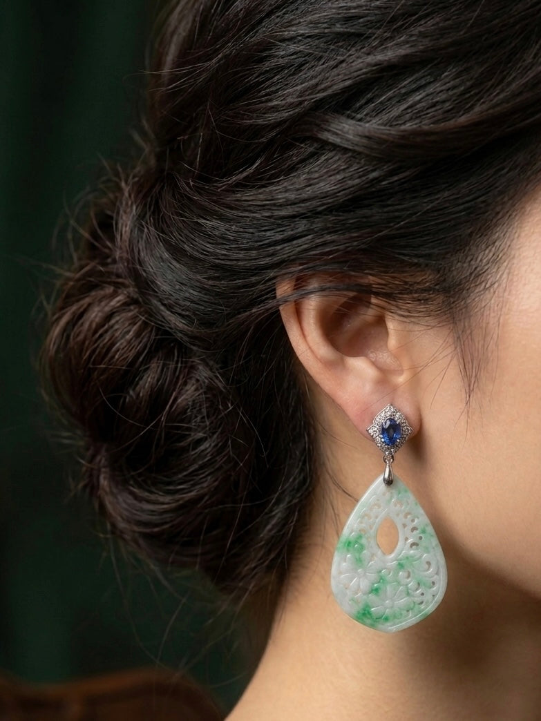 Type A Carved Jadeite Earrings // Detachable Studs