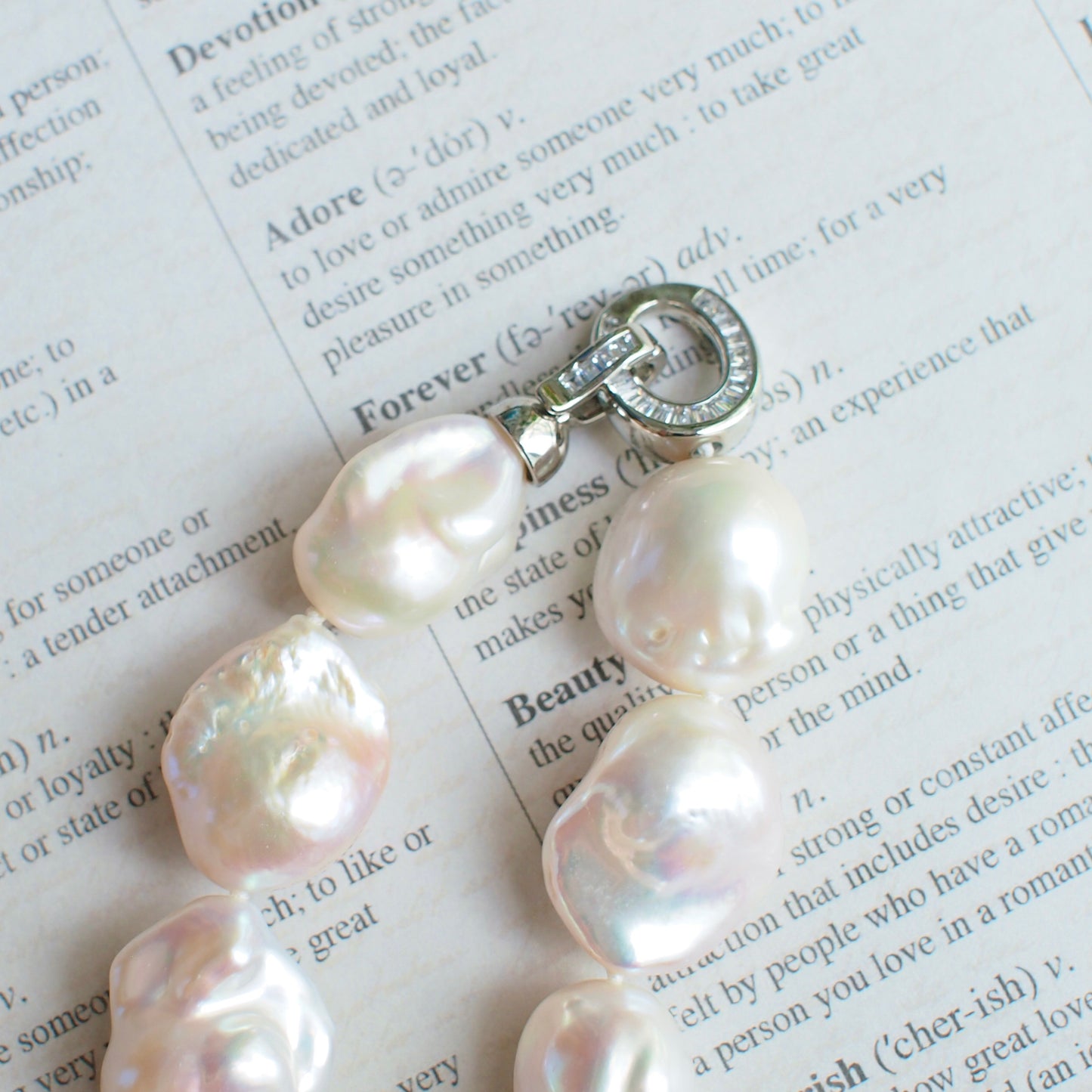White Baroque Pearl Necklace with Rainbow Sheen