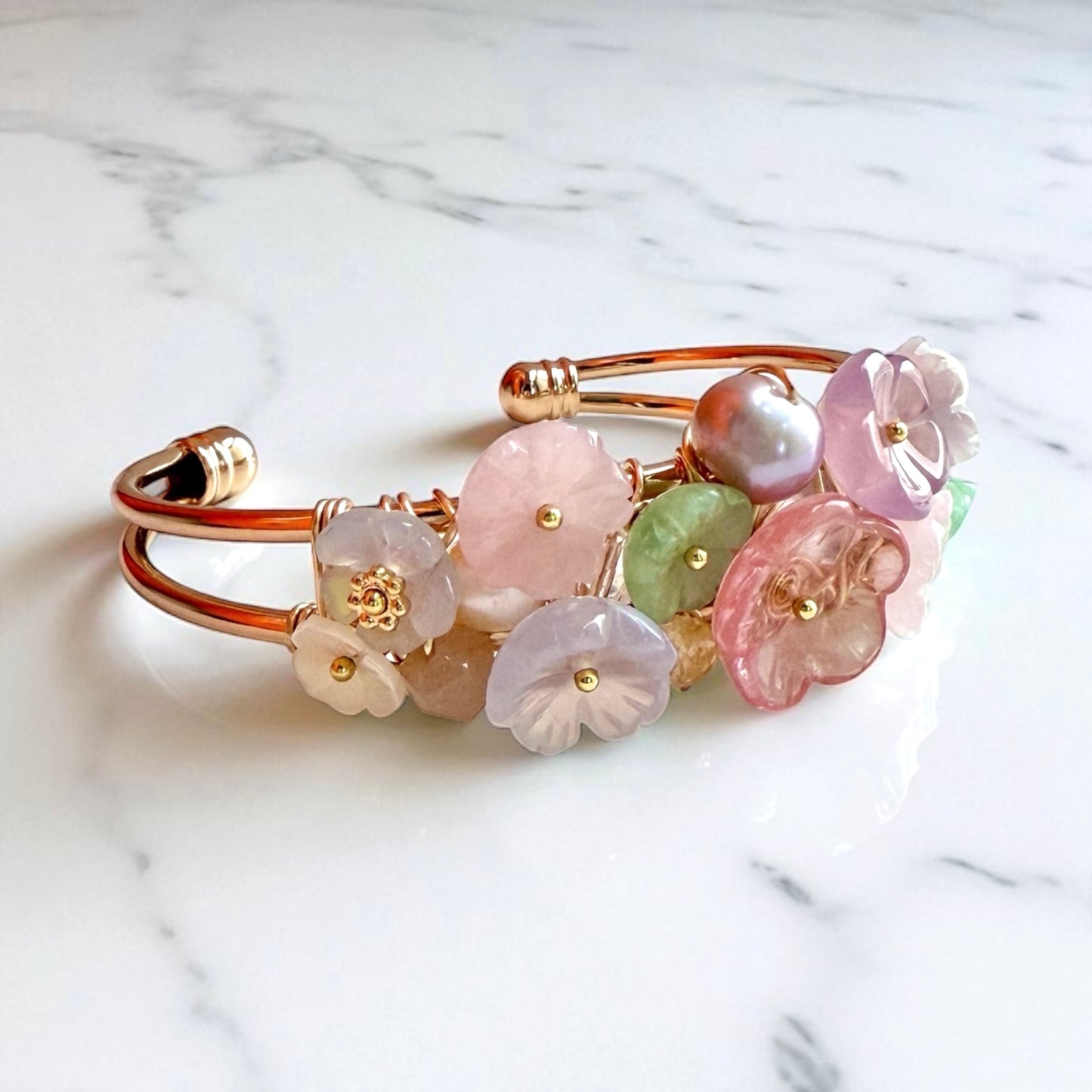 Cuff Bracelet // Gems & Pearls // Garden Theme