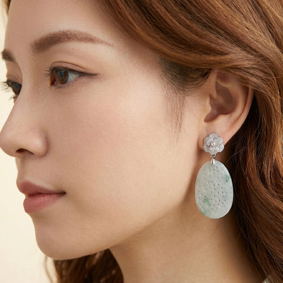 Type A Carved Jadeite Earrings // Detachable Studs