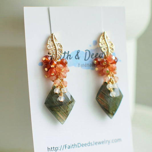 Labradorite Statement Earrings // 14K Gold-filled // Gem Cluster