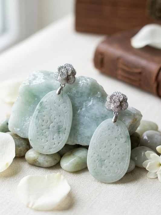 Type A Carved Jadeite Earrings // Detachable Studs