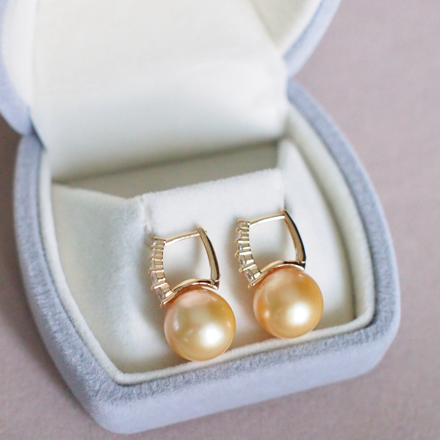 Golden South Sea Pearl Earrings // 12mm // Vermeil Setting