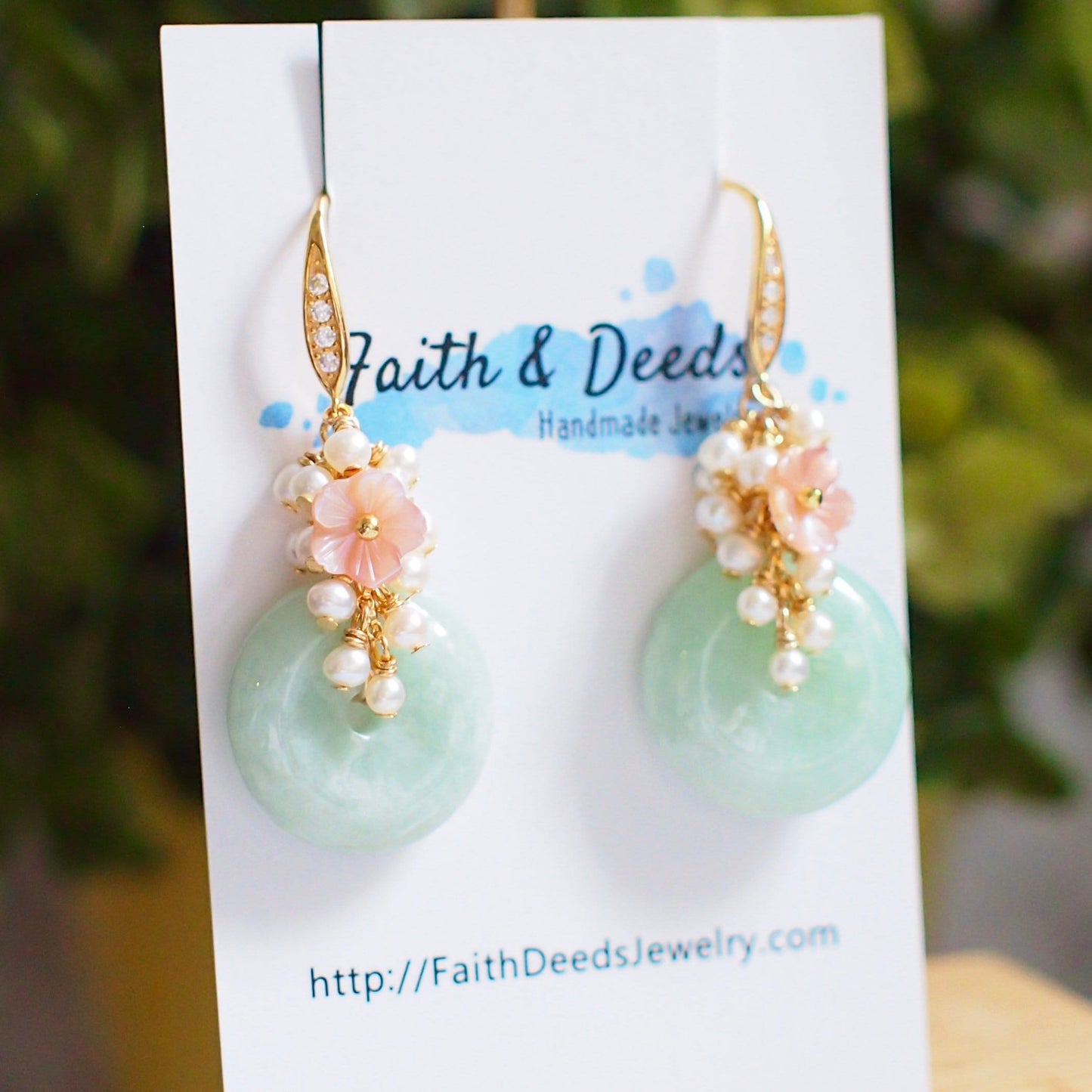 Type A Burmese Jade Donut Earrings // Pearl Cluster // Mother of Pearl Flower // 14K Gold-filled // Romantic & Elegant