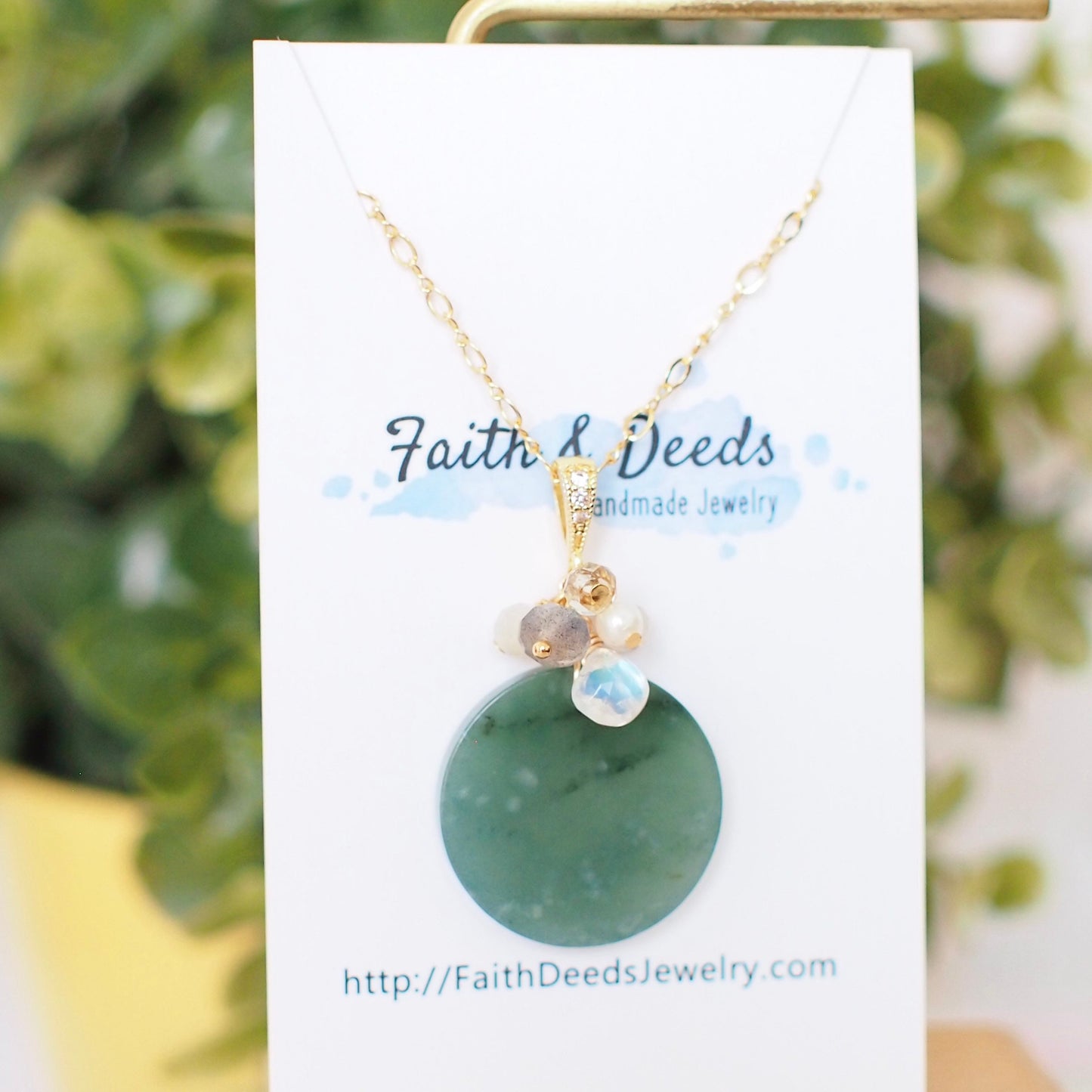 Type A Jadeite Slab Pendant // Long Statement Necklace // Modern & Gorgeous // 14K Gold-filled