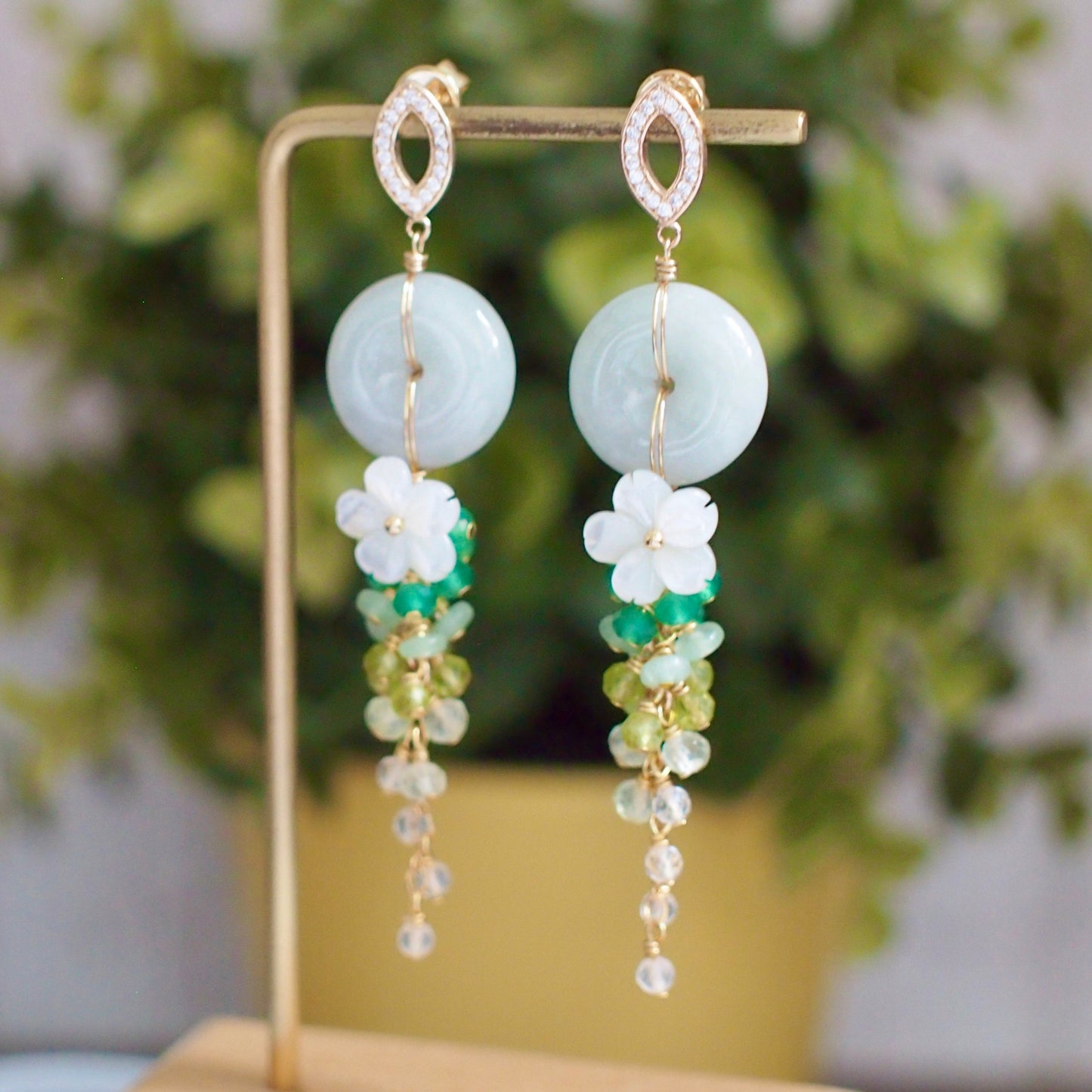 Type A Burmese Jade Donut Earrings // Green Ombre // 14K Gold-filled // Long Dangling Style