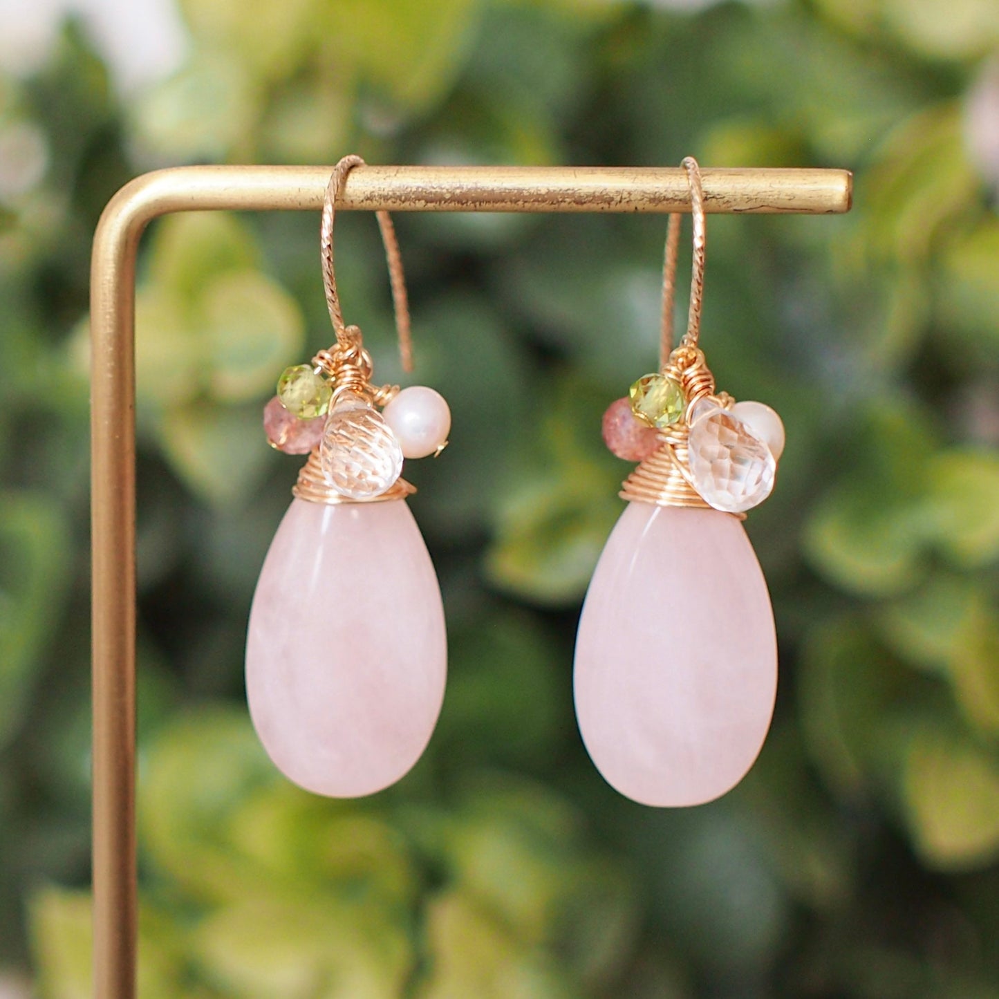 Rose Quartz Earrings // Statement Earrings // 14K Gold-filled // Wire-wrapped // Elegant & Gorgeous