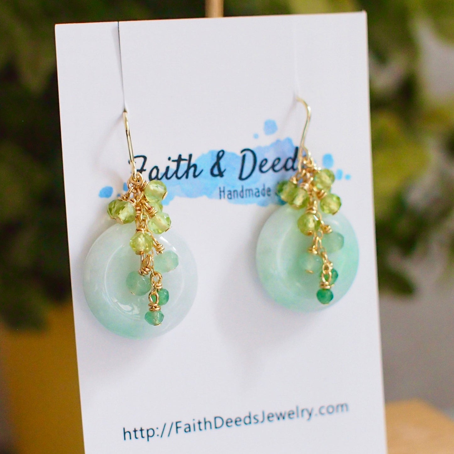 Type A Burmese Jade Donut Earrings // Gem Cluster // Peridot x Green Chalcedony // 14K Gold-filled // Elegant & Sophisticated