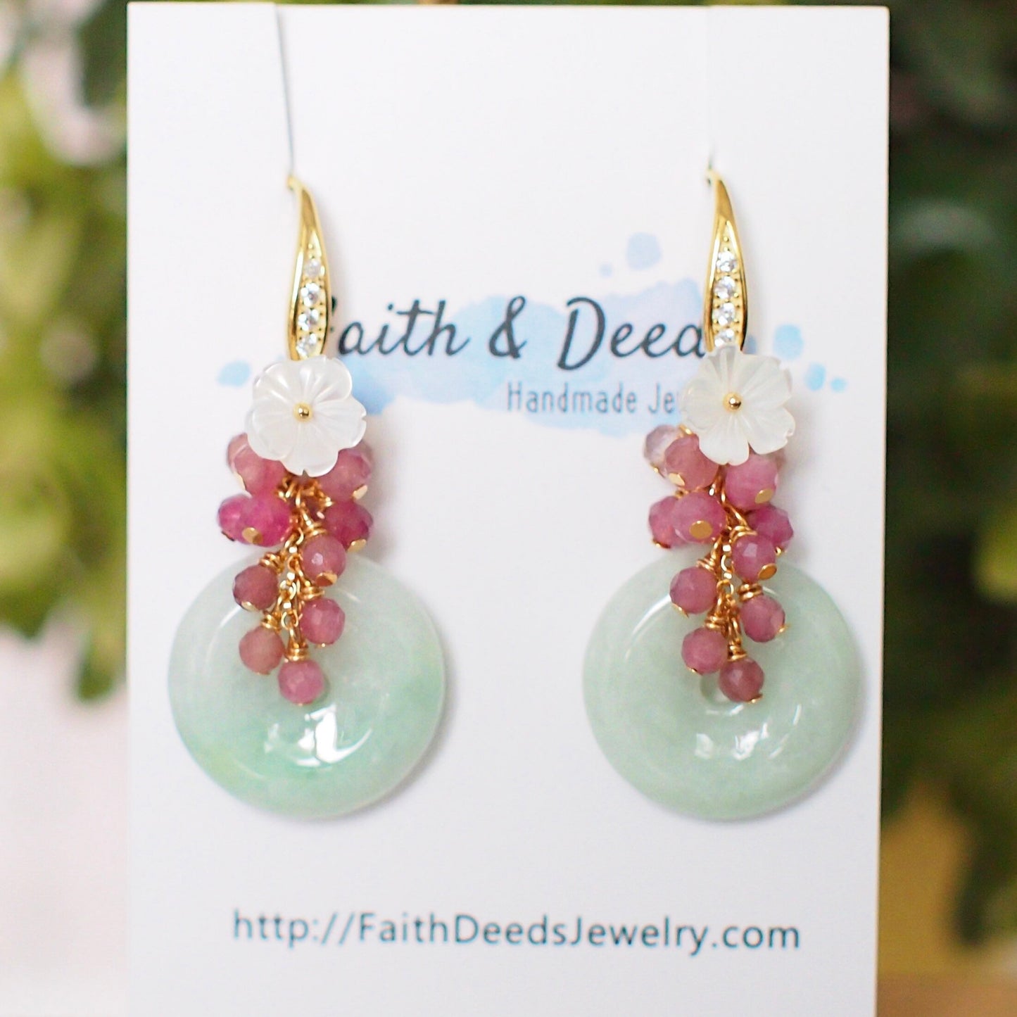 Type A Burmese Jade Donut Earrings // Pink Gem Cluster // Mother of Pearl Flower // 14K Gold-filled // Feminine & Sweet