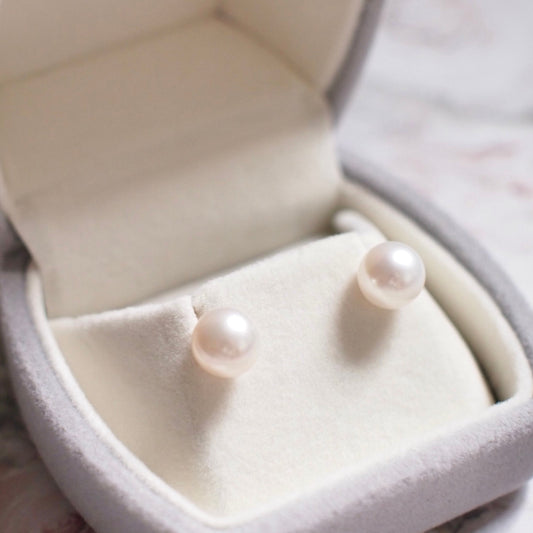Pre-order: Akoya Saltwater Pearls Ear Studs // 8mm // 18K Solid Yellow Gold