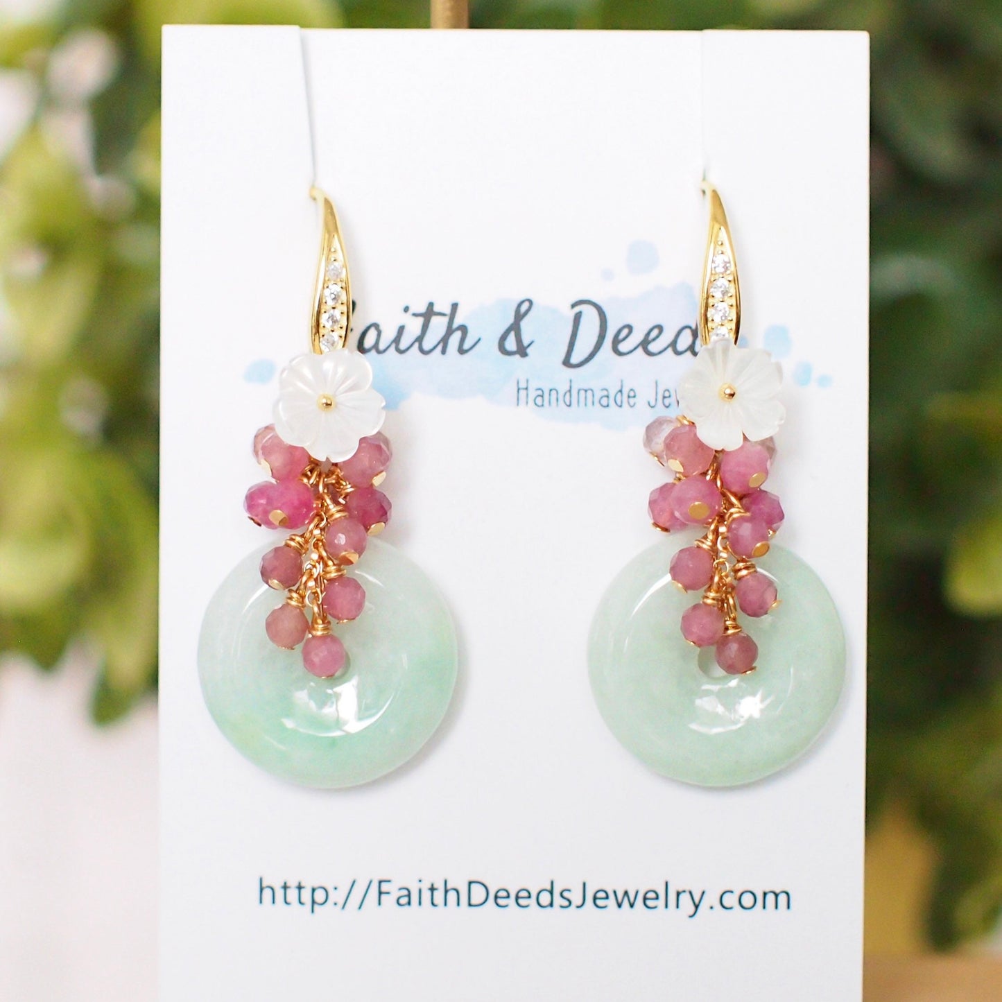 Type A Burmese Jade Donut Earrings // Pink Gem Cluster // Mother of Pearl Flower // 14K Gold-filled // Feminine & Sweet
