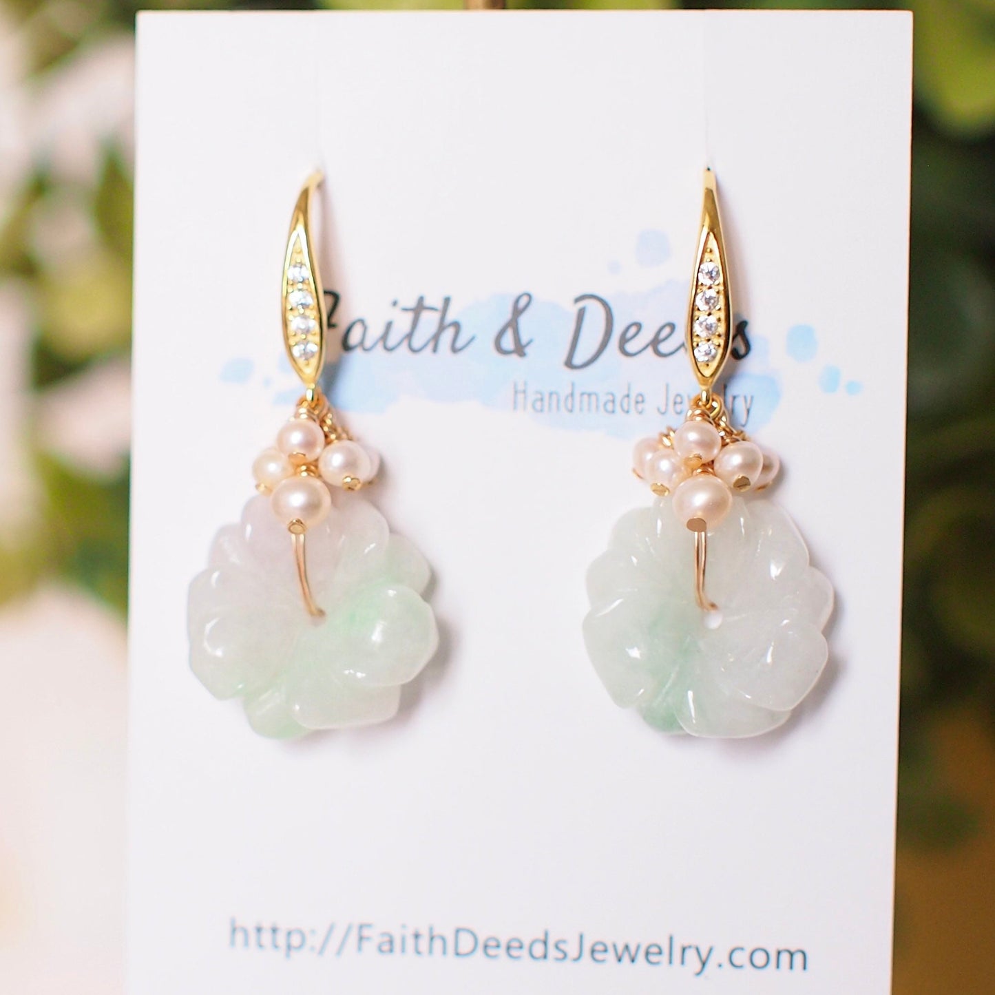 Type A Burmese Carved Jade Flower Earrings // Pearl Cluster // 14K Gold-filled // Lovely & Timeless