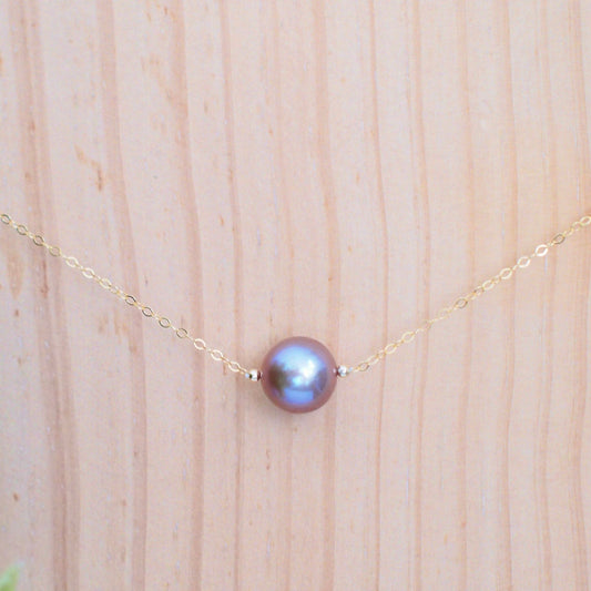 Edison Pearl Floating Necklace // Natural Pinkish Purple // Simple & Chic // 14K Gold-filled