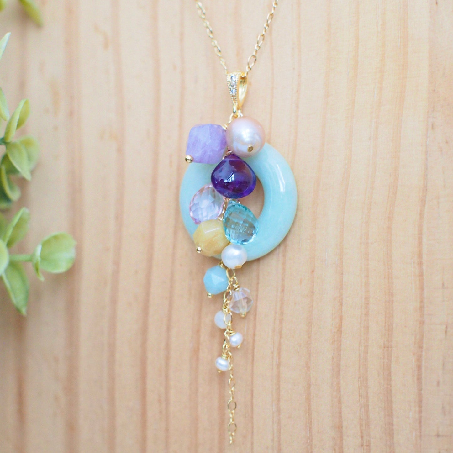 Type A Burmese Jade Ring Pendant // Long Statement Necklace // Modern & Stylish // 14K Gold-filled