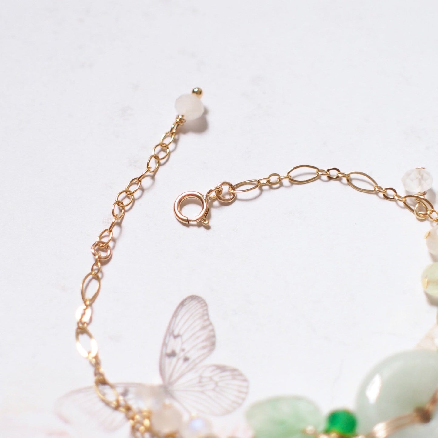 Type A Burmese Jade Donut Bracelet // Floral Design // 14K Gold-filled // Refreshing & Youthful