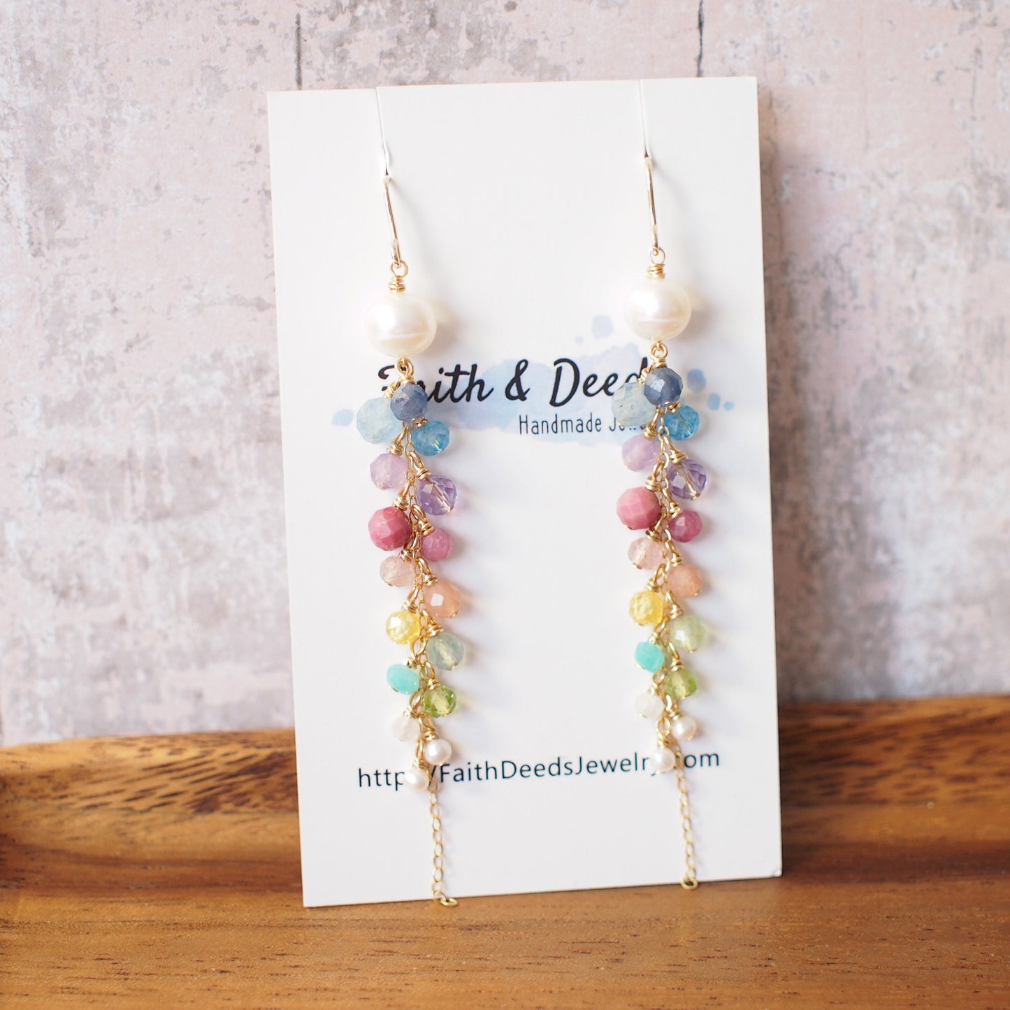Rainbow Gems x Pearls Dangling Earrings // Sparkly & Precious // 14K Gold-filled // Feminine and Unique