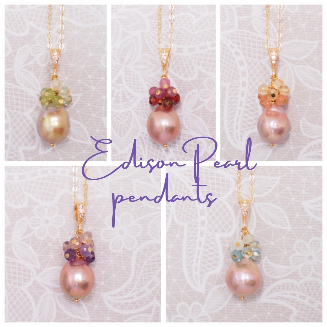 Edison Baroque Pearl Pendants // Natural Gem Cluster // 5 Different Colour Themes // 14K Gold-filled