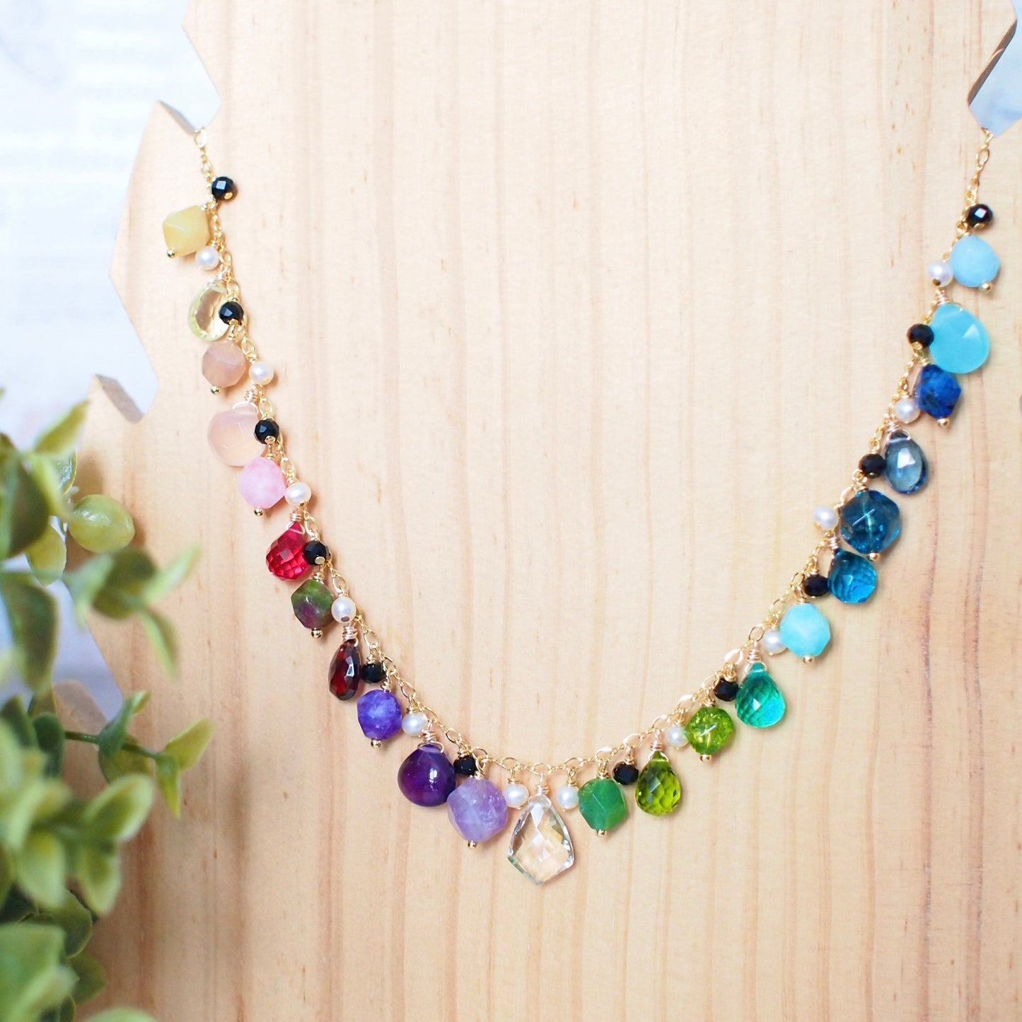 Ombre-style Dangling Stone Necklace // 14K Gold-filled // Fun & Sassy // Rainbow theme