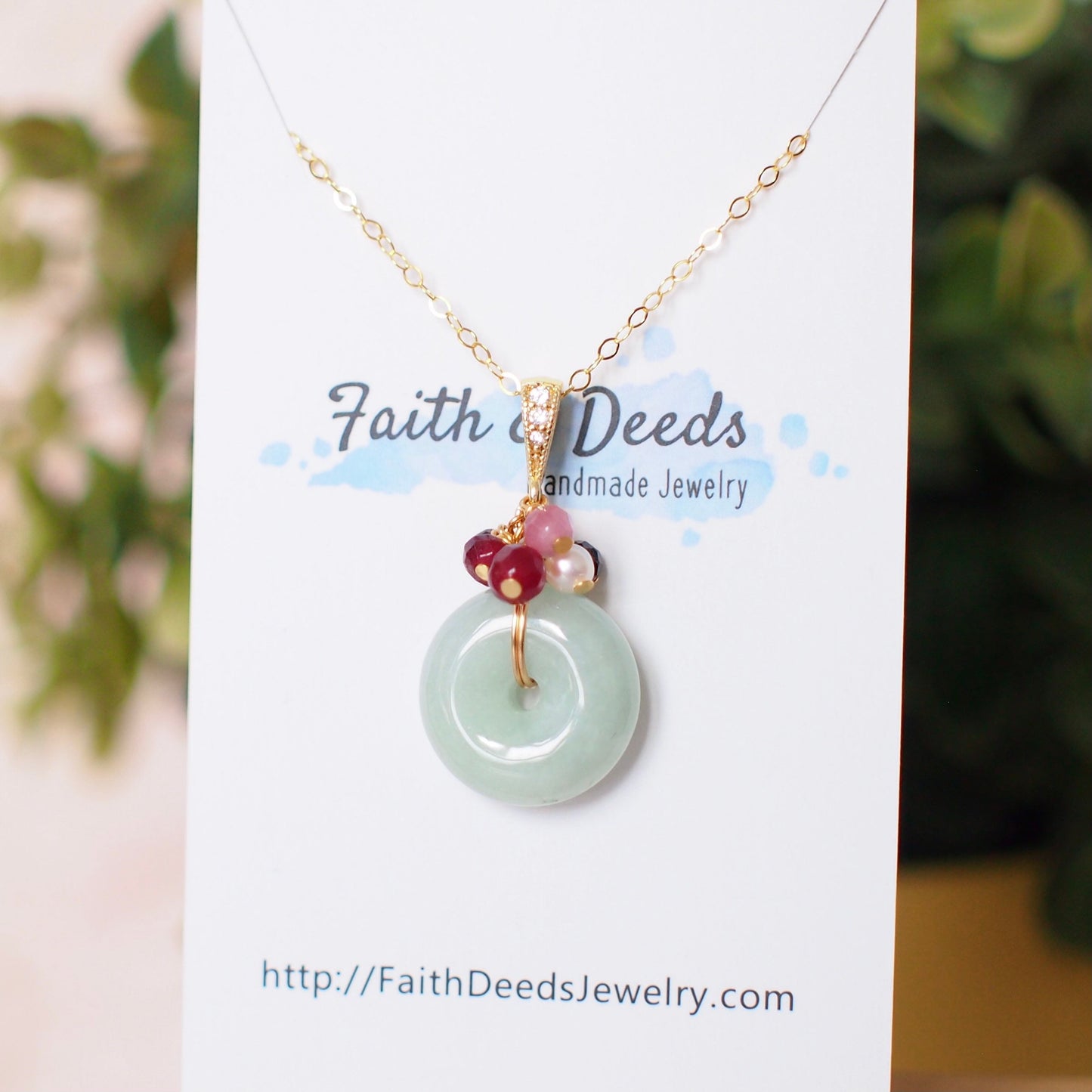 Type A Burmese Jade Donut Pendant // Red Gem Cluster // 14K Gold-filled // Classy & Timeless
