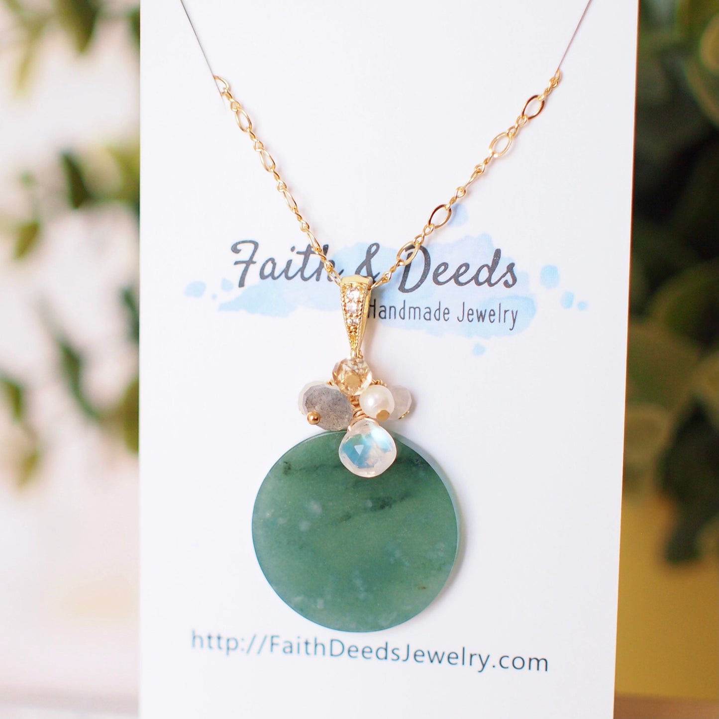 Type A Jadeite Slab Pendant // Long Statement Necklace // Modern & Gorgeous // 14K Gold-filled
