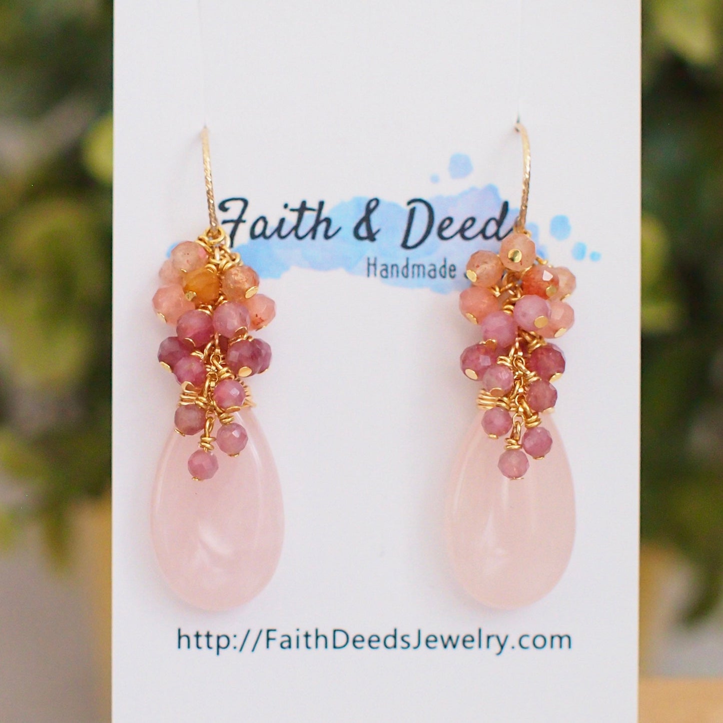 Rose Quartz Earrings // Statement Earrings // 14K Gold-filled // Gem Cluster // Sweet & Stunning