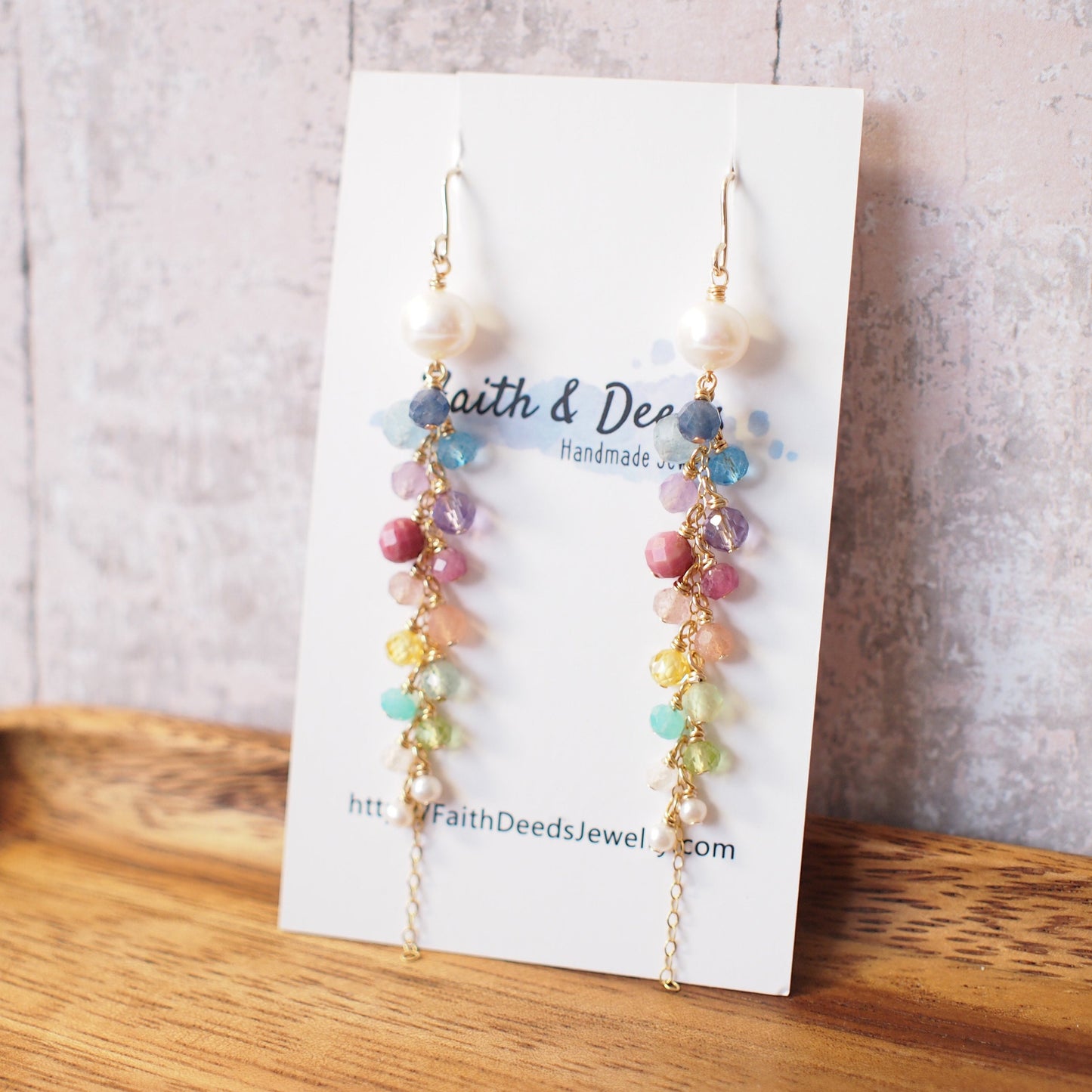 Rainbow Gems x Pearls Dangling Earrings // Sparkly & Precious // 14K Gold-filled // Feminine and Unique