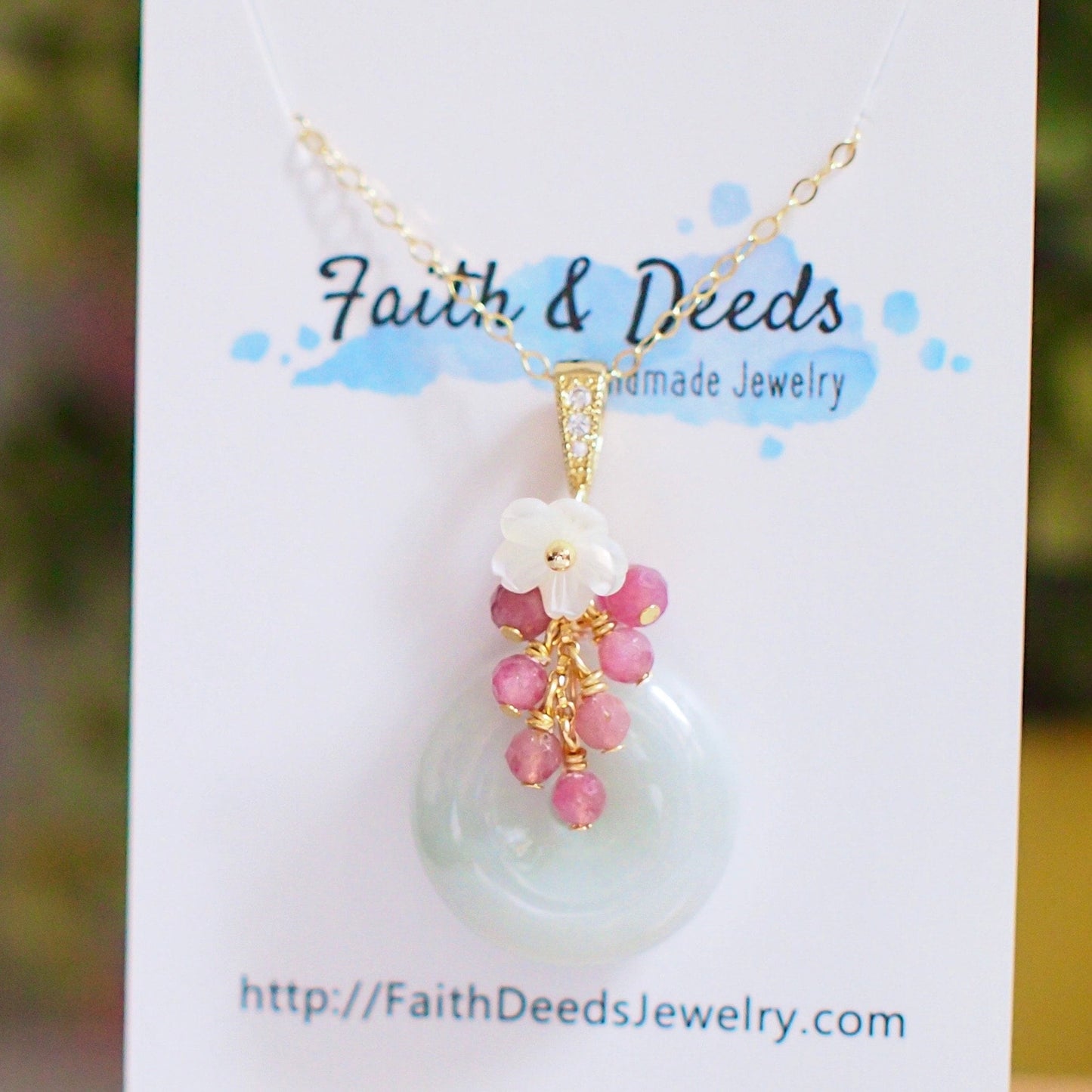 Type A Burmese Jade Donut Pendant // Pink Tourmaline Cluster // 14K Gold-filled