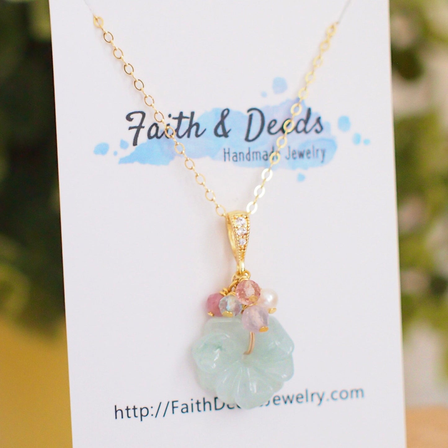 Type A Burmese Jade Flower Pendant // Pastel Colour Theme // 14K Gold-filled // Lovely & Modern