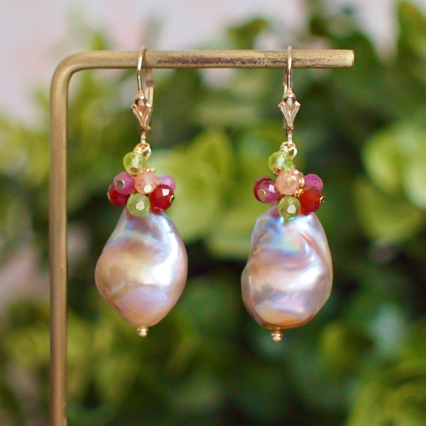 Rainbow Baroque Pearl Earrings // Gems Cluster // Flameball Pearls // 14K Gold-filled