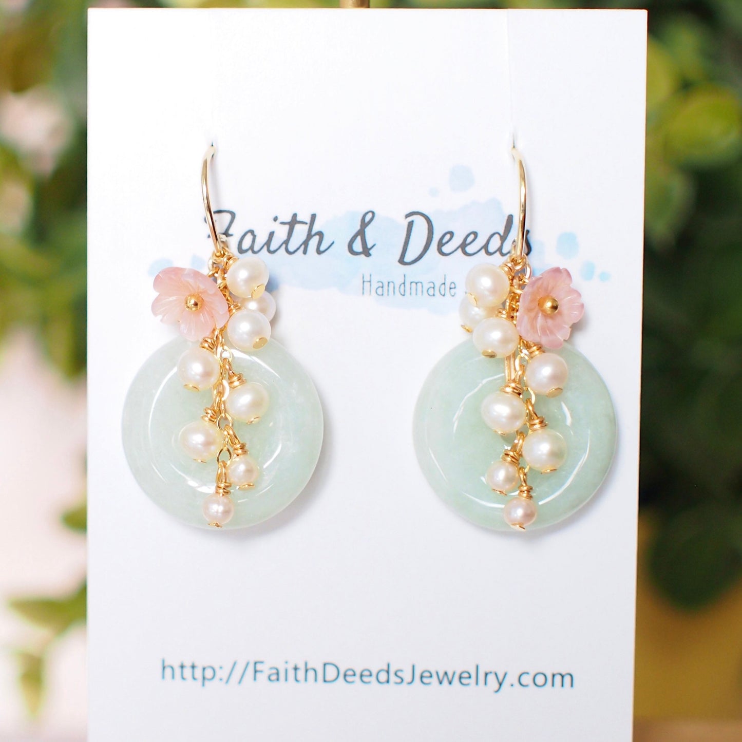 Type A Burmese Jade Donut Earrings // Pearl Cluster // Mother of Pearl Flower // 14K Gold-filled // Romantic & Graceful