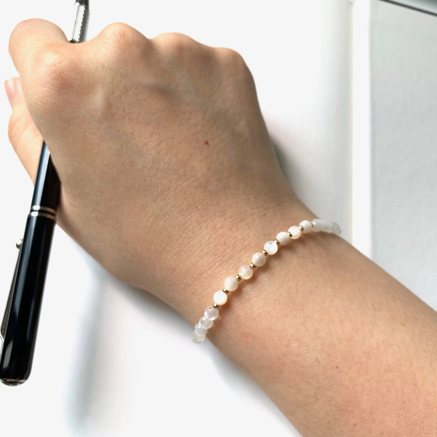 Moonstones x Mother of Pearl Bracelet // Sophisticated & Sleek // Dainty // Stackable // 14K Gold-filled