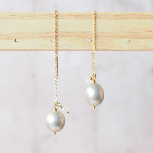 Silverish Gray Baroque Pearl Earrings // Simple Threader Earrings // 14K Gold-filled // Dangling Style // Graceful & Lovely