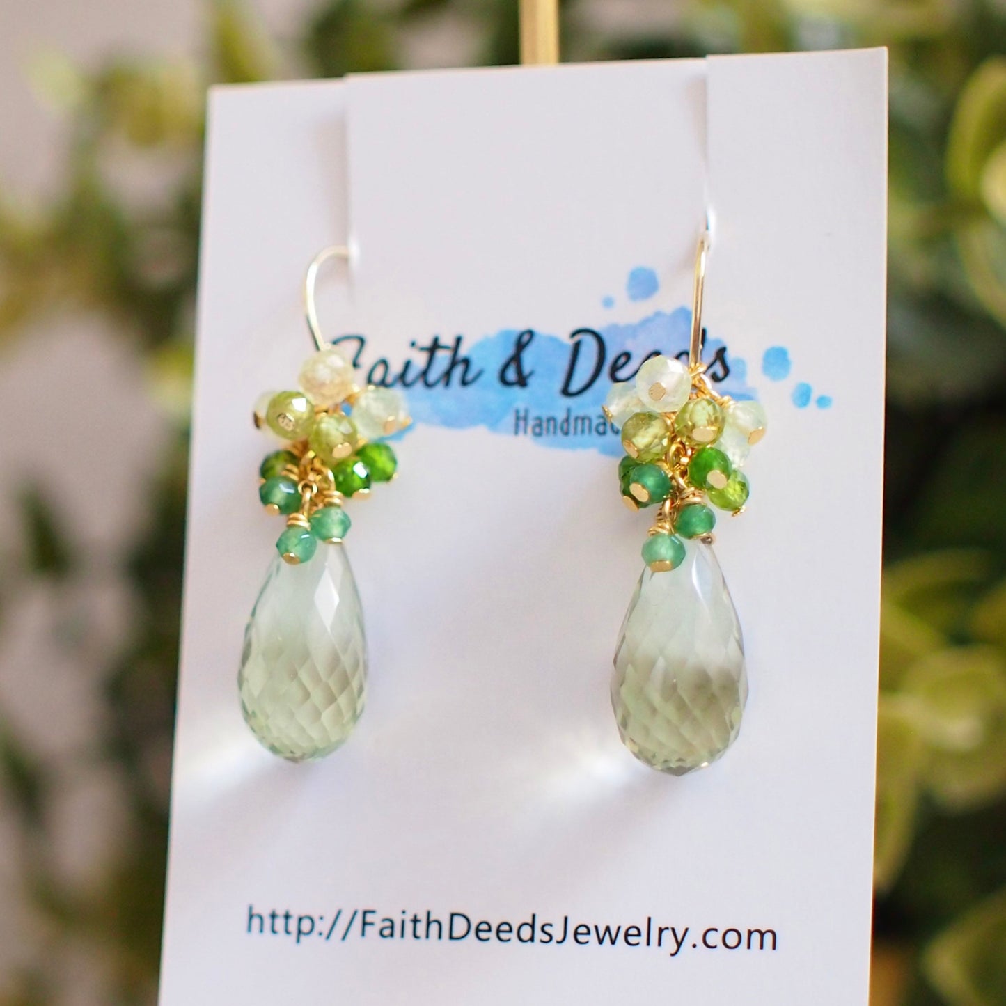 Green Amethyst Earrings // Gem Cluster // 14K Gold-filled // Elegant and Unique
