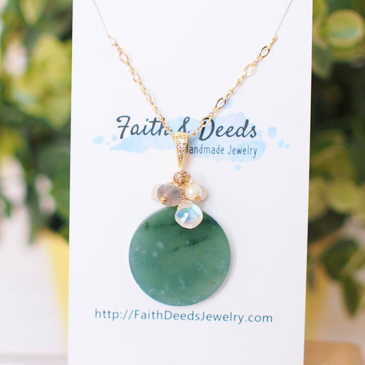 Type A Jadeite Slab Pendant // Long Statement Necklace // Modern & Gorgeous // 14K Gold-filled