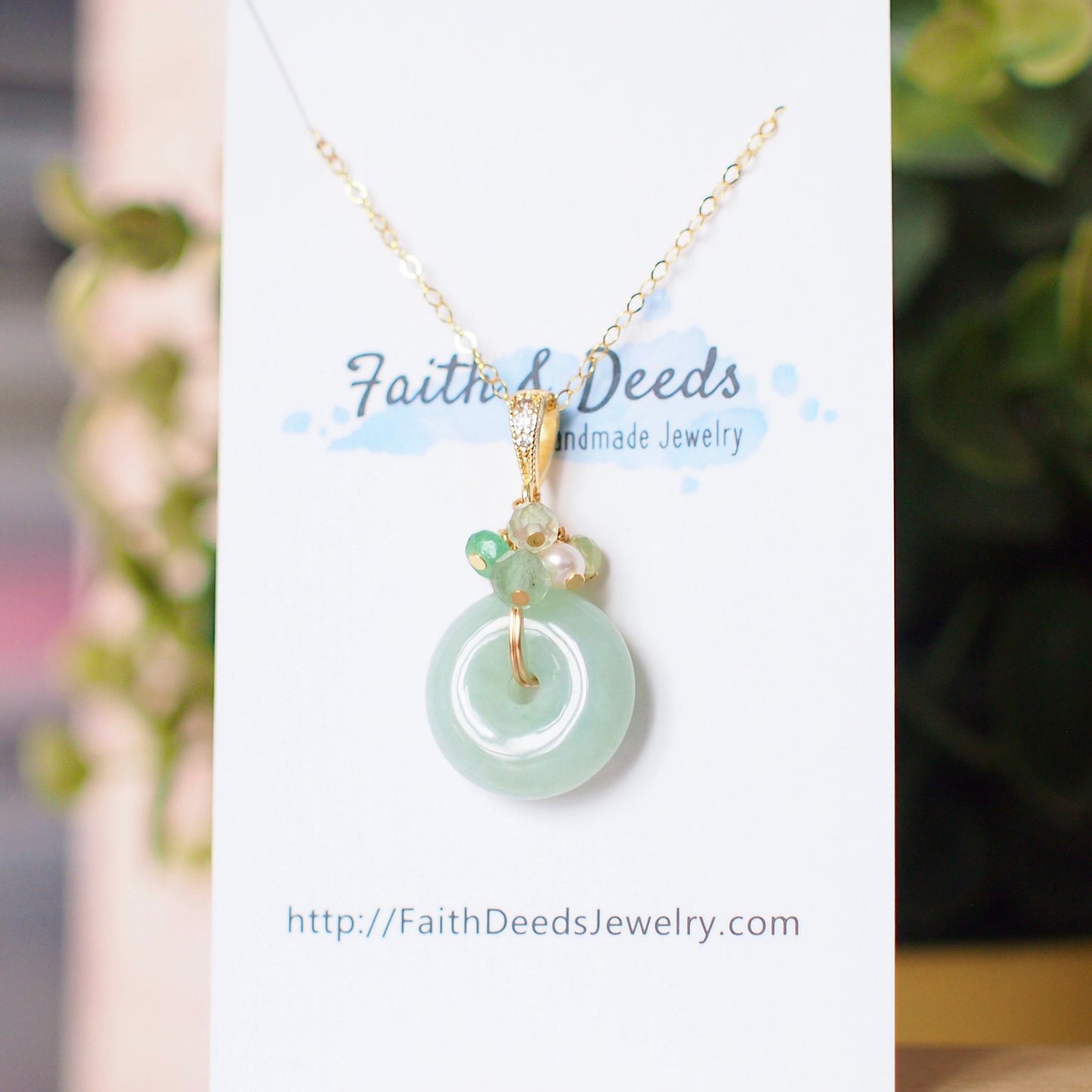 Type A Burmese Jade Donut Pendant // Green Gem Cluster // 14K Gold-filled // Lovely & Refreshing