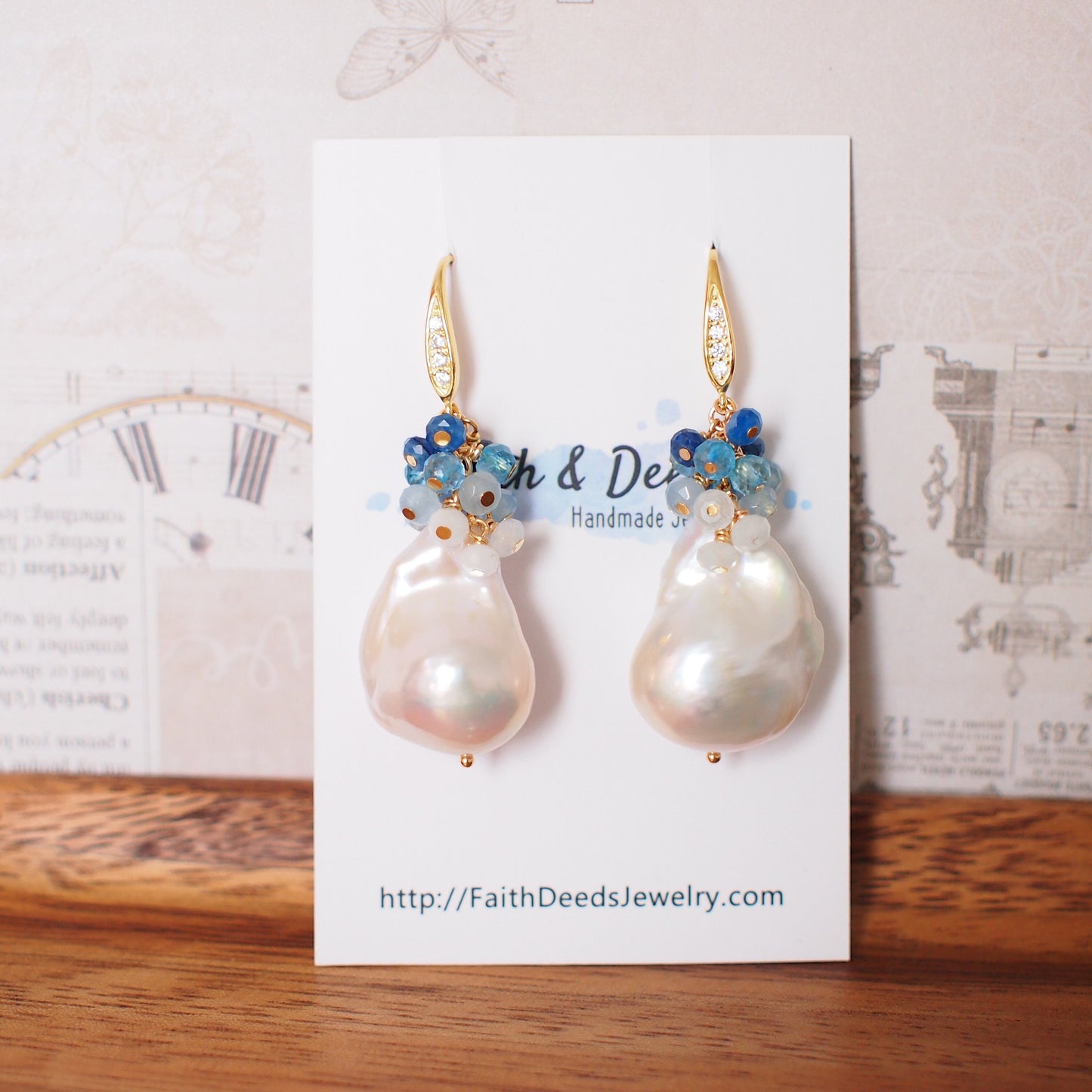Baroque Pearl Earrings // Flameball Pearls // Aquamarine x Topaz x Chalcedony x Kyanite // 14K Gold-filled // Elegant & Timeless